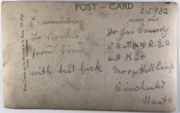 WW1 UK postcard Royal Garrison Artillery gunner Morn Hill Winchester