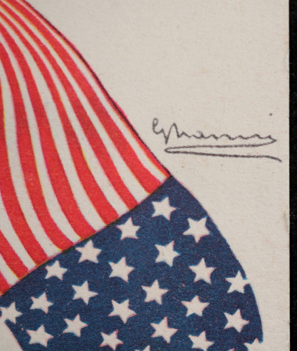 WW1 USA patriotic postcard, woman in stars and stripes c. 1917