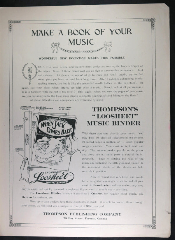 WW1 1916 Canadian patriotic song sheet ‘Fly the Flag’
