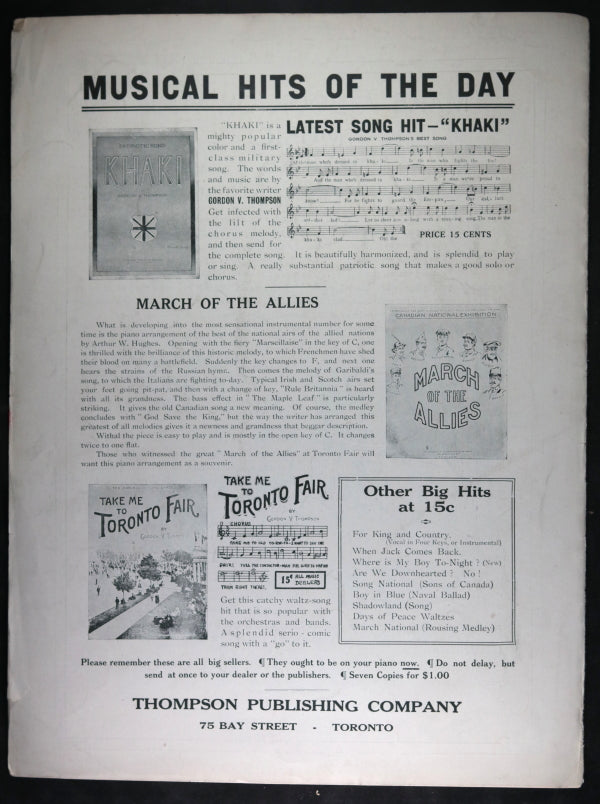 WW1 1916 Canadian patriotic song sheet ‘Fly the Flag’