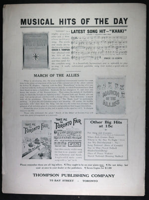 WW1 1916 Canadian patriotic song sheet ‘Fly the Flag’