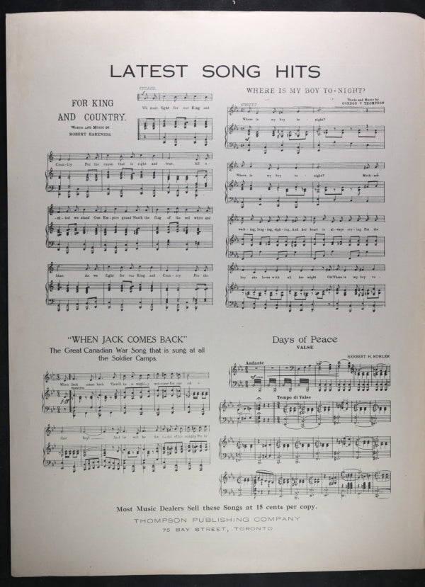 WW1 1916 Canadian patriotic song sheet ‘Fly the Flag’