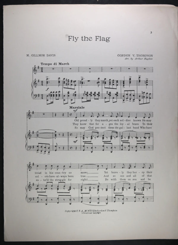 WW1 1916 Canadian patriotic song sheet ‘Fly the Flag’