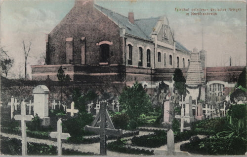 WW1 1916 German postcard, German graves in northern France cemetery
