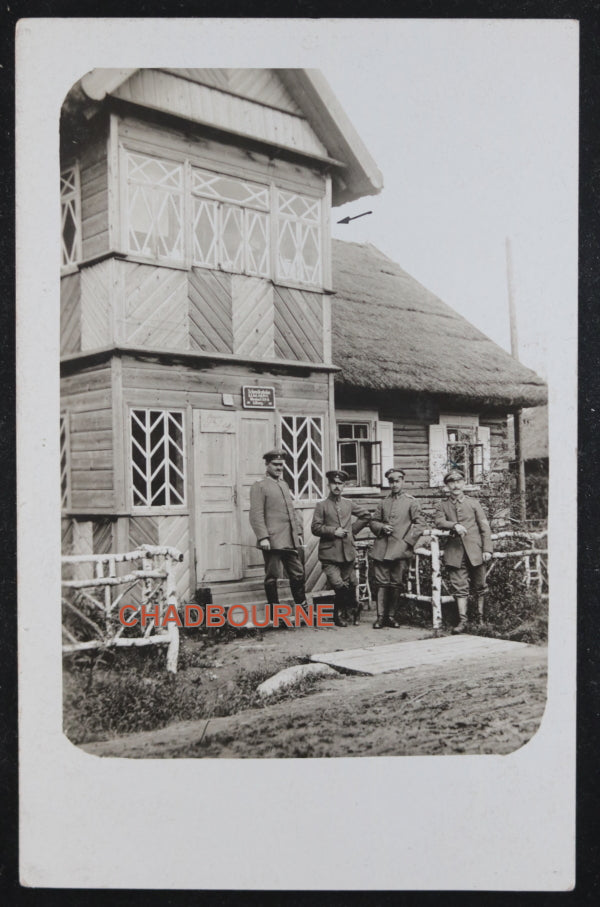 WW1 1916 photo postcard German infantry soldiers in front of building