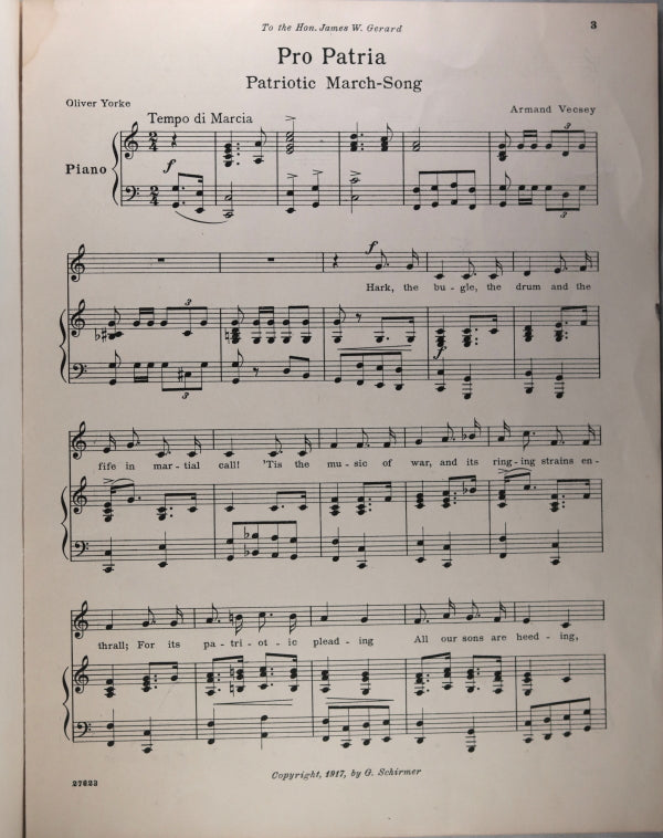 WW1 1917 USA patriotic sheet music ‘Pro Patria’ soldiers