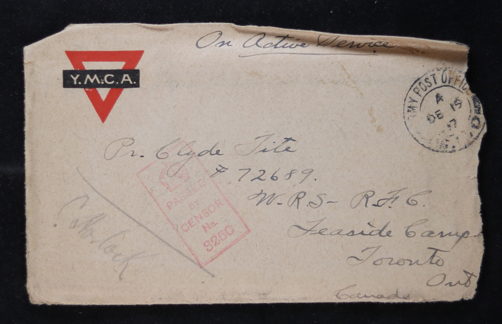 WW1 1917 letter to RFC pilot in Canada from Engineer-Sapper, UK #8