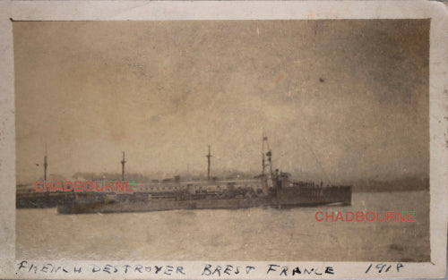 WW1 1918 American photo of French destroyer, Brest France