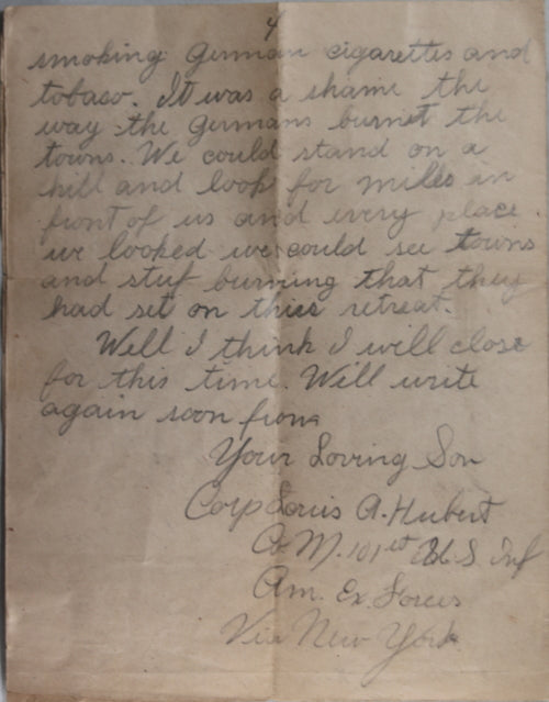 WW1 1918 France, letter American soldier in 101st Inf. to parents