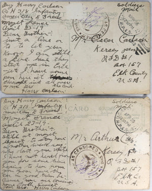 WW1 1919 two patriotic postcards from US soldier in France