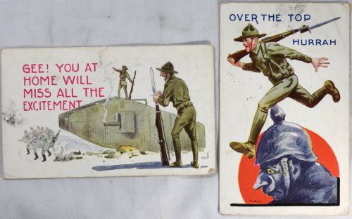 WW1 1919 two patriotic postcards from US soldier in France