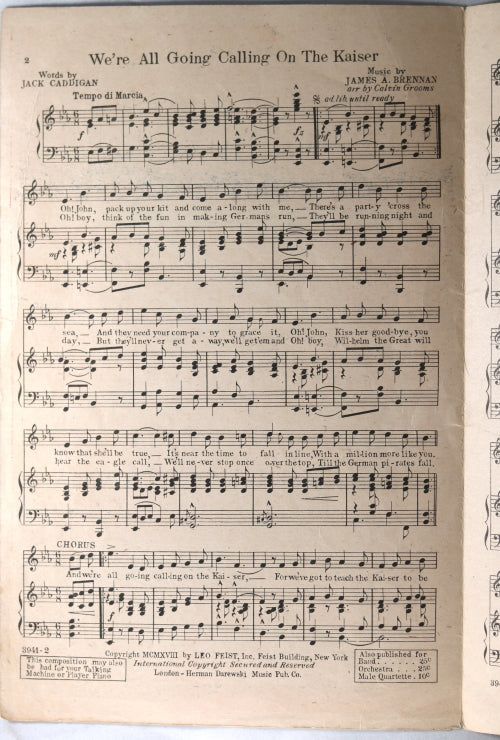 WW1 American sheet music ‘We’re All Going Calling on the Kaiser’ 1918 WW1 American sheet music ‘We’re All Going Calling on the Kaiser’ 1918