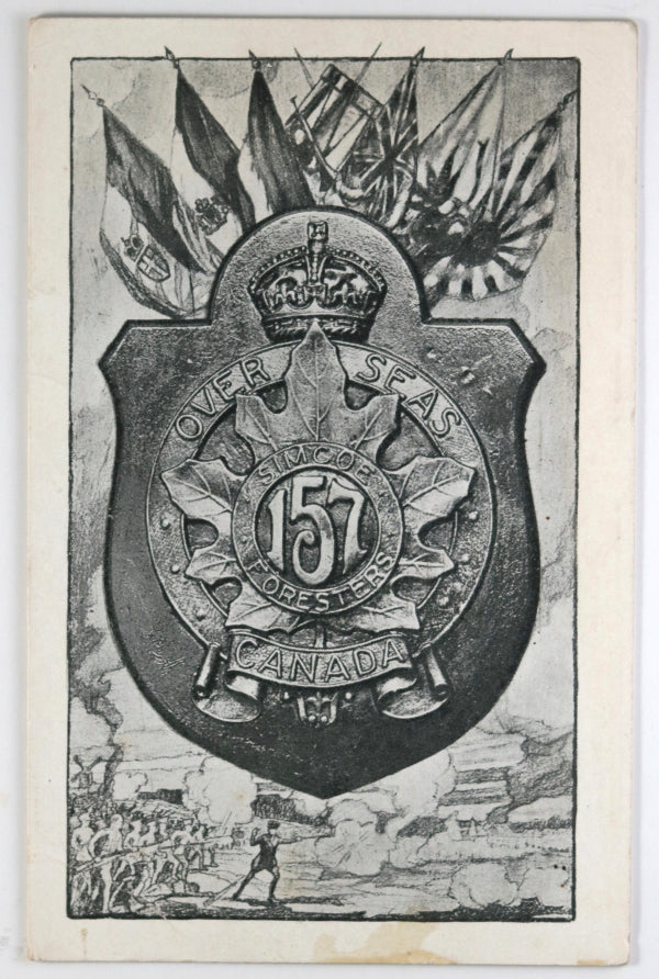 WW1 Canada CEF 157th ‘Simcoe Foresters’ Battalion postcard 1916