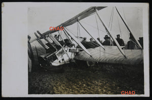 WW1 RPPC photo German soldiers around downed Birtish biplane