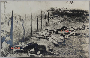 WW1 RPPC photo postcard of dead German soldiers by barbed wire