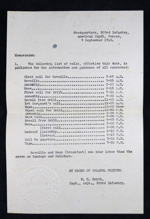 WW1 AEF USA 303rd infantry list of calls 1918