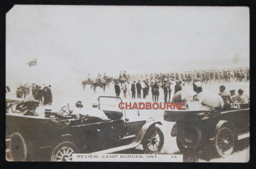 WW1 era photo postcard Camp Borden Ontario troop review