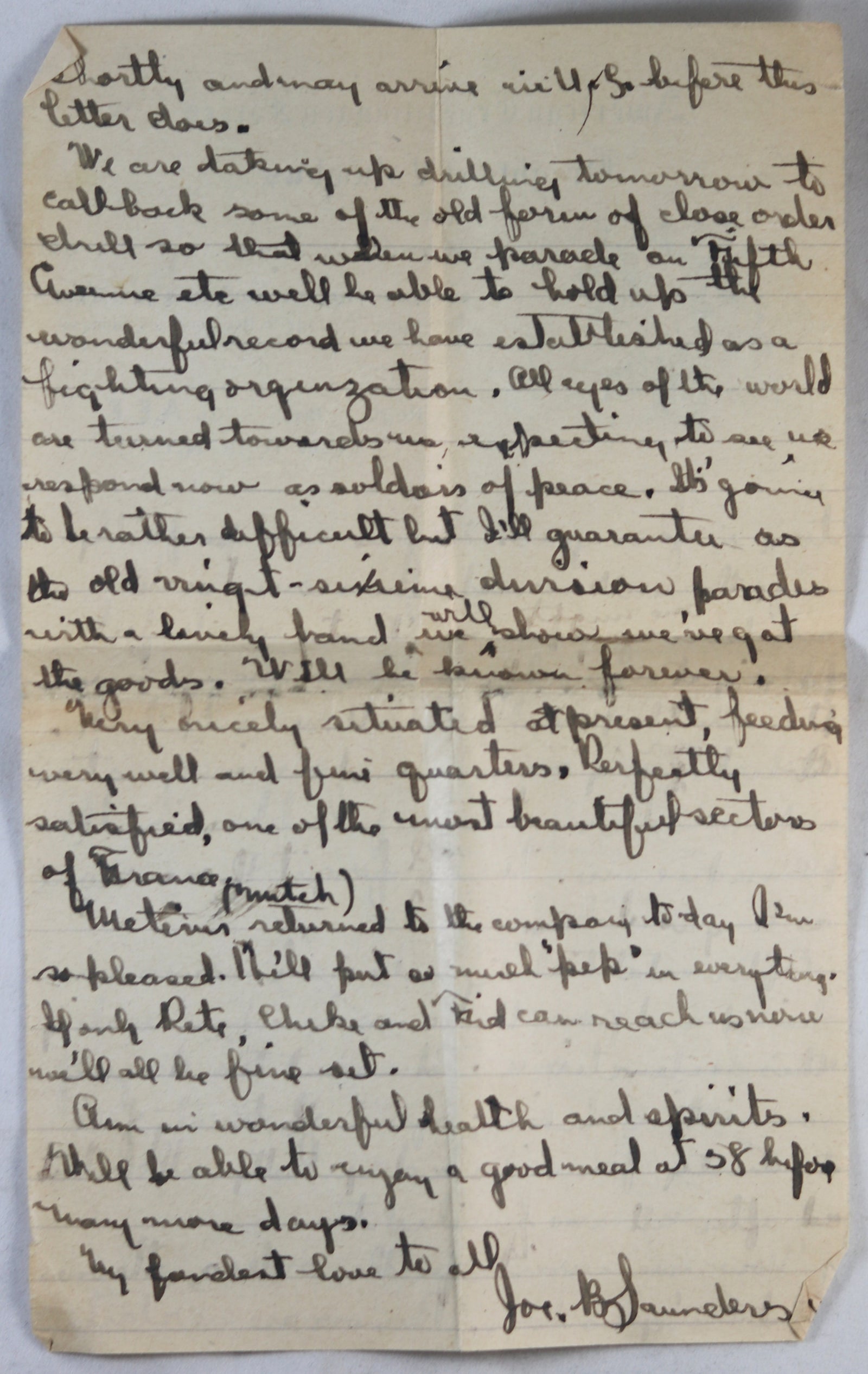 WW1 letter US soldier in AEF 103rd Reg. France, events of Nov. 11 1918