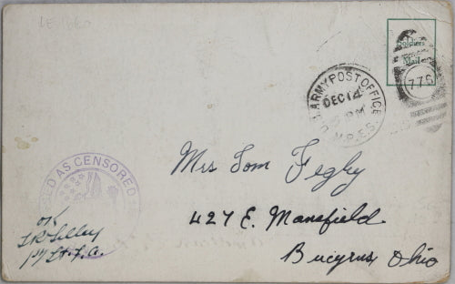 WW1 partially-printed Christmas postcard from American AEF soldier