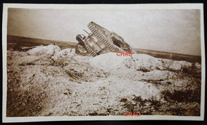 WW1 photo 1918 near Reims destroyed German tank  char allemand