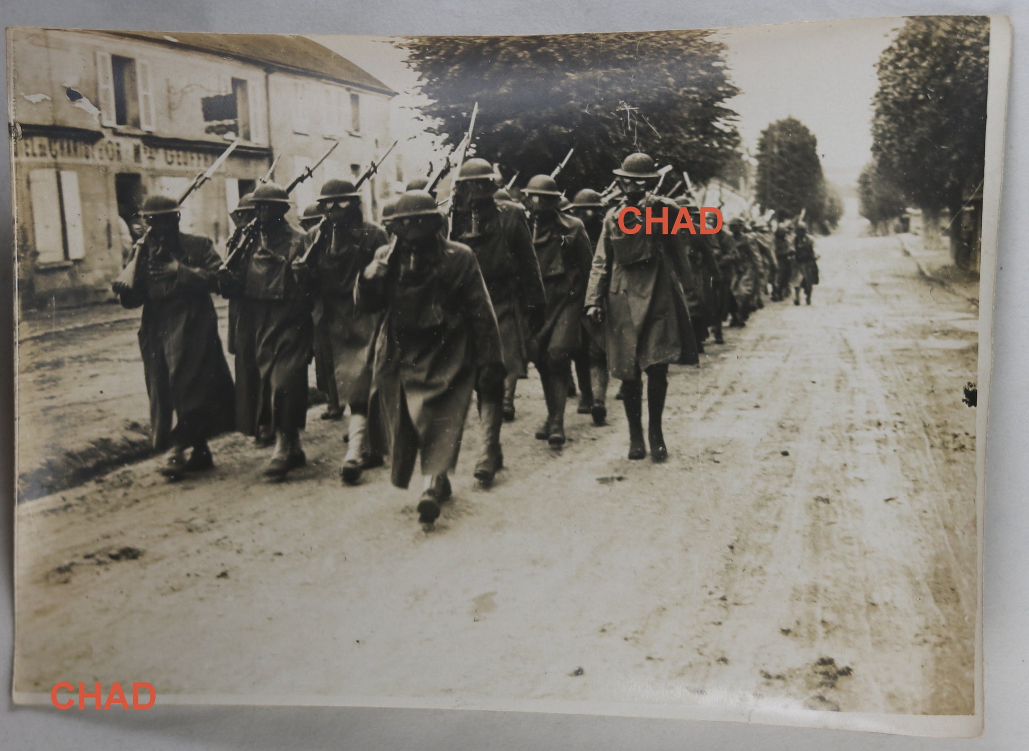 WW1 photo American troops wearing gas masks Trilport France #3