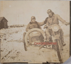 WW1 photo of American airmen on motorcycle & sidecar #2