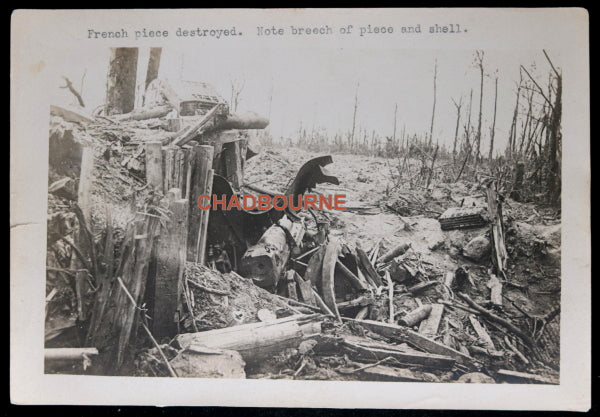 WW1 photo of destroyed French artillery cannon