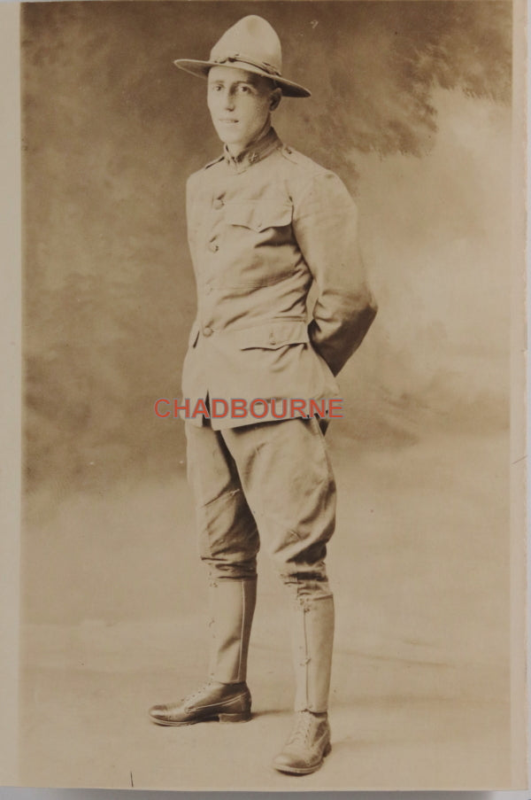 WW1 photo postcard American private, 336th Field Artillery Camp Dix