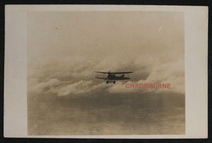 WW1 photo postcard of German Albatros D. biplane in flight c. 1917