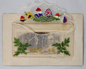 WW1 silk-embroidered postcard ‘1914-16’ with pocket card.