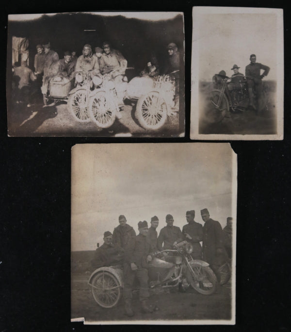 WW1 three photos of American airmen, motorcycles & sidecars #3