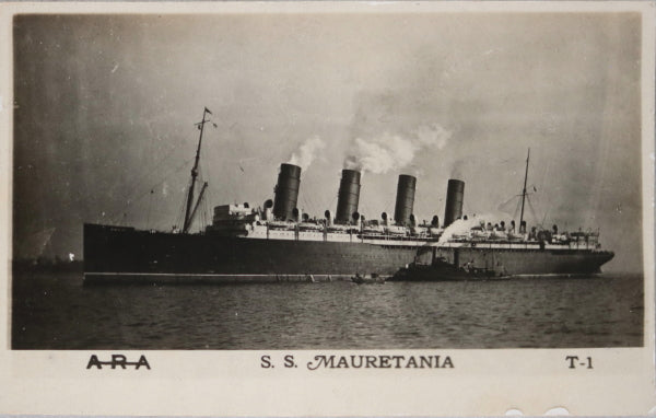 WW1 two ARA photo postcards of ships Mauretania and New Mexico