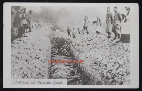 WW1 two photo cards, captured German sub, and French mass burial