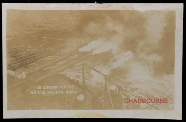 WW1 two photo postcards US Navy warships at sea