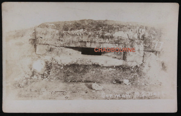 WW1 photo postcard U.S. 140th Regiment, machine gun nest France c.1918