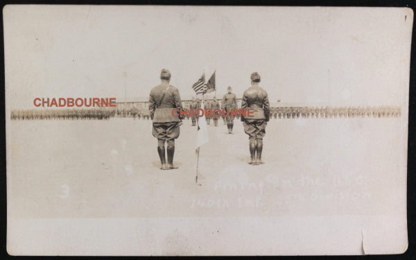 WW1 photo postcard U.S. 140th Regiment in France D.S.C. medal ceremony