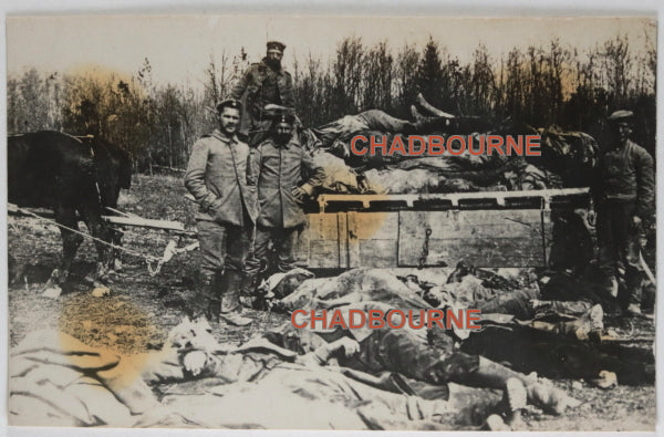 WW1 photo postcard, Germans gathering dead at Verdun France 1916