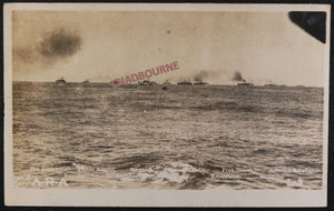 WW1 photo postcard of convoy of USA troop ships at sea c.1918/19