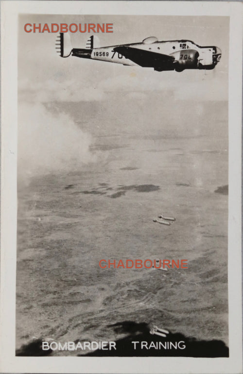 WW2-era photo postcard of US B-25 bomber on training flight