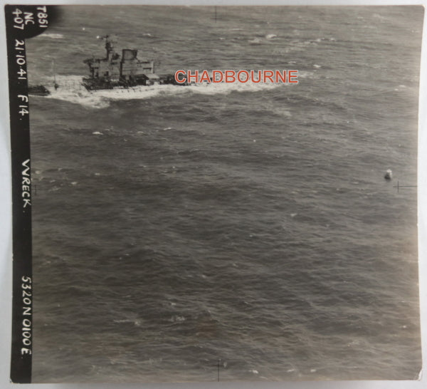 WW2 1941 UK aerial photo of naval wreck at sea, North Sea