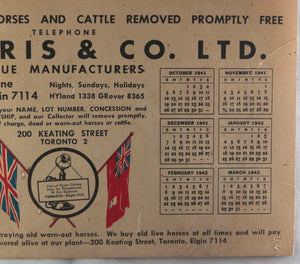 WW2 Canada 1941 calendar W. Harris & Co. Toronto (Renderers)