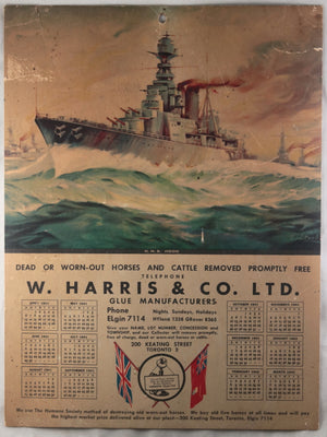 WW2 Canada 1941 calendar W. Harris & Co. Toronto (Renderers)