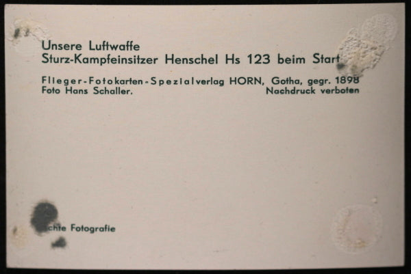 WW2 Schaller propaganda photo of German Henschel Hs 123 biplane