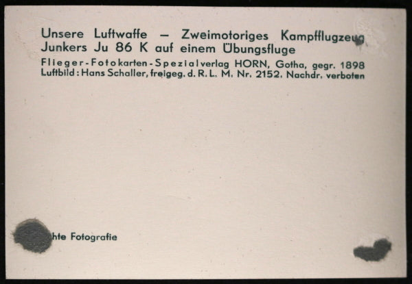 WW2 Schaller propaganda photo of German Junkers Ju 86 K plane