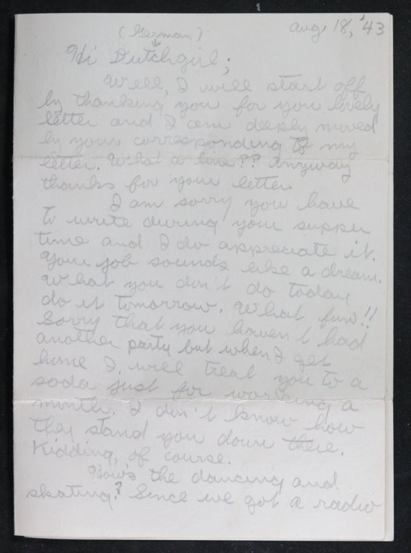 WW2 1943 letter sailor at Naval Station Newport RI to girl back home