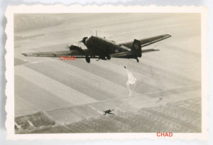 WW2 Propaganda photo German parachutist jumping from plane