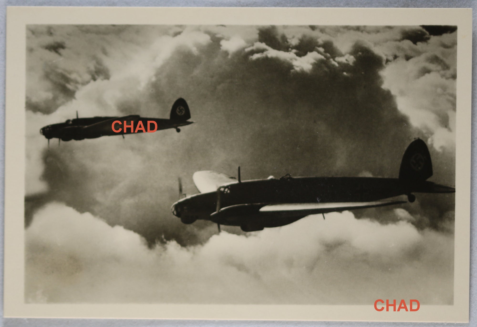 WW2 Schaller propaganda photo of two Heinkels flying in formation