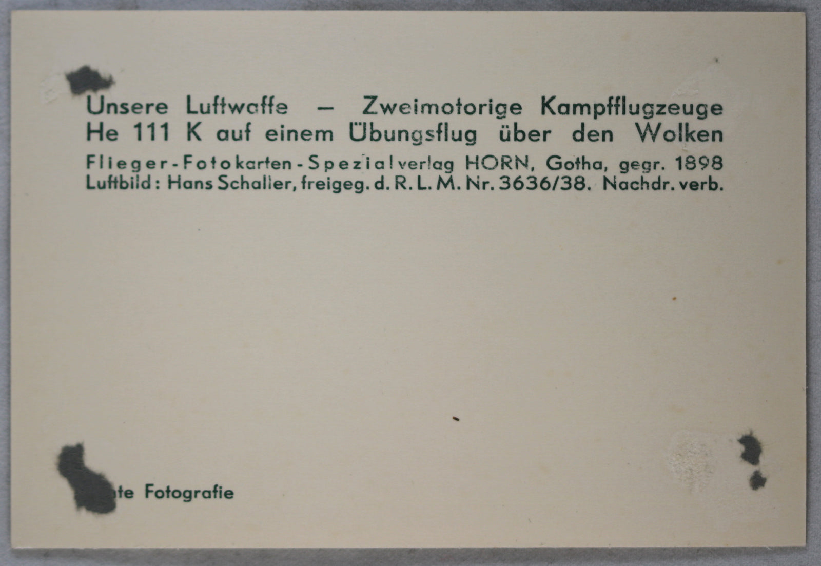 WW2 Schaller propaganda photo of two Heinkels flying in formation