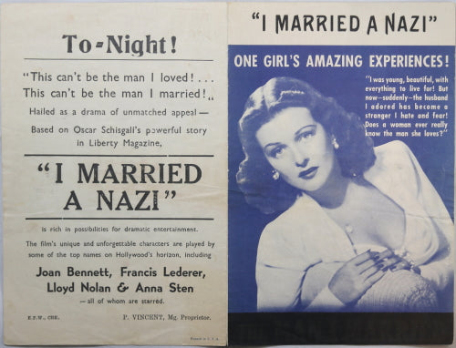 WW2 UK Movie playbill for 1940 movie, 'I Married a Nazi'