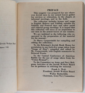 WW2 USA booklet ‘Selected Jewish Songs…for Armed Forces’ 1943
